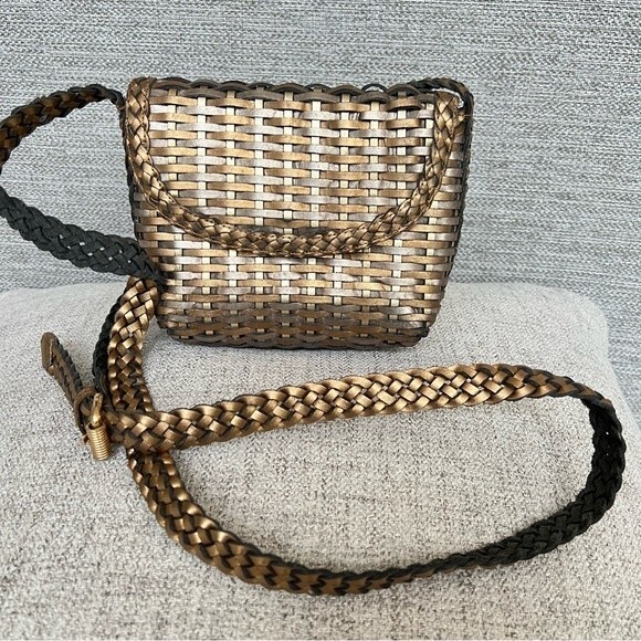 CEM Vintage Metallic Leather Woven Crossbody Bag - Picture 1 of 11